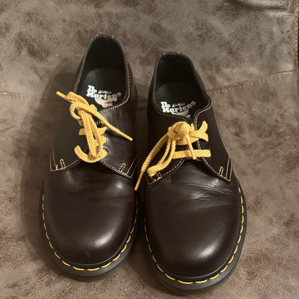 Dr. Martens Dark Brown Oxfords with Yellow Laces